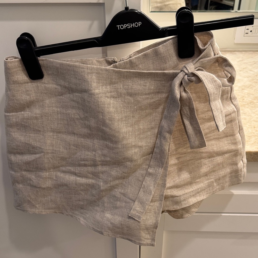 Reformation Neutral Beige Linen Wrap Skort with Tie